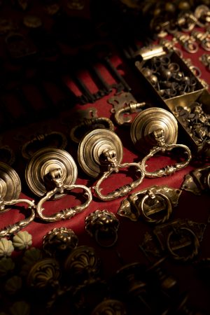 High angle view of metallic treasures at a lively second-hand market, showcasing recycled gems and vintage finds - euppy