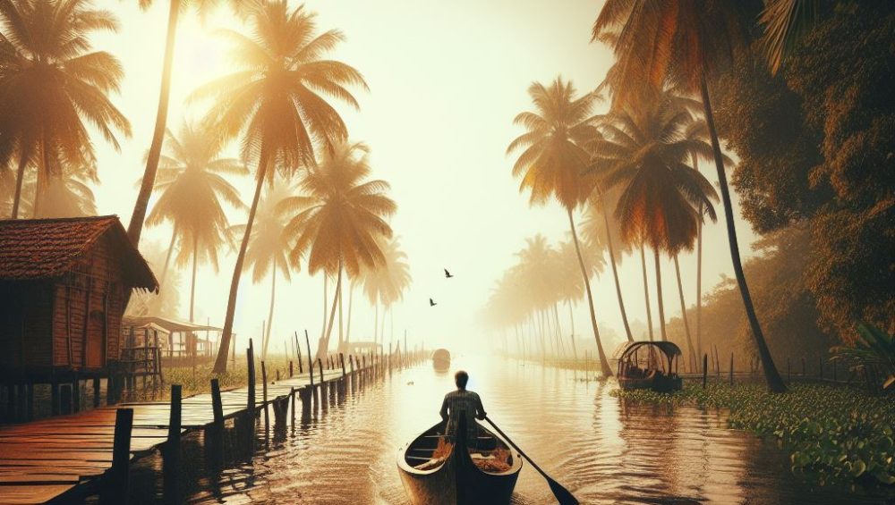 Backwaters of Kerala: Tranquil waterways winding through lush green landscapes, offering a serene journey - euppy